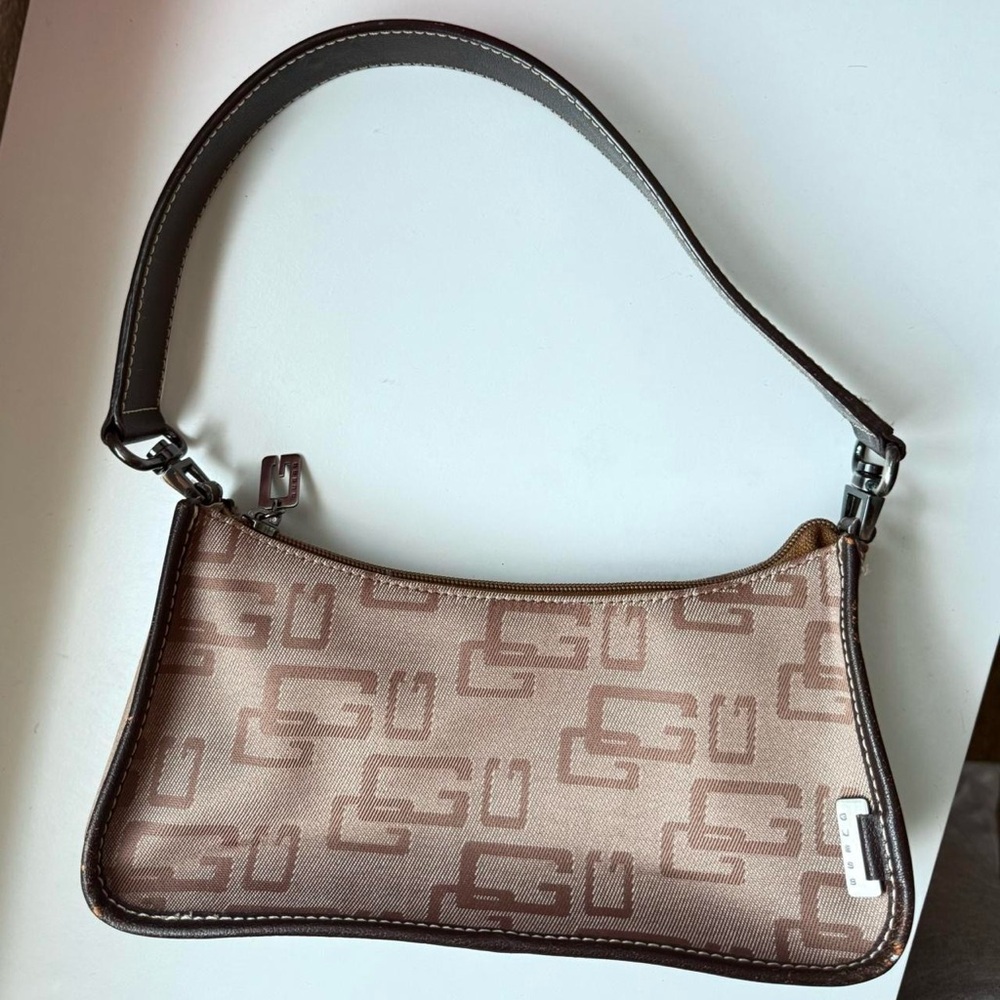 Guess Tan and Brown Logo Shoulder Bag